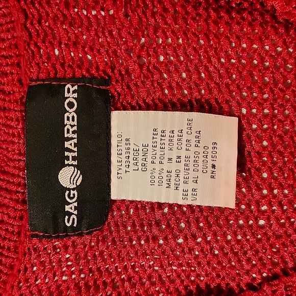 Sag Harbour Open Knit Red Net Sweater sz  L - Picture 3 of 7